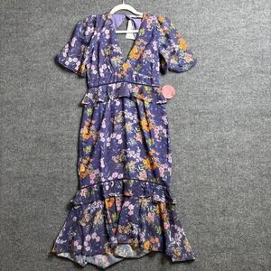 Hope & Ivy Tammie Dress‎ Size 10 Purple Floral V Neck Midi Tea Peplum NWT New